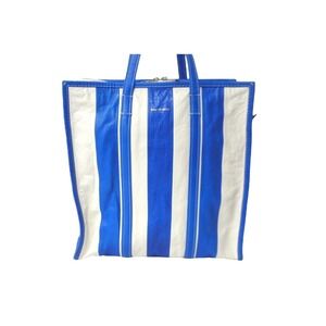 Balenciaga White Bazaar Shopper Bag Leather Blue Logo Tote